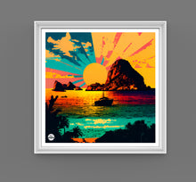 Load image into Gallery viewer, Ibiza Es Vedra print by Biggerthanprints.co.uk - Travel poster Spain wall art Sunset gift Sunrise decor