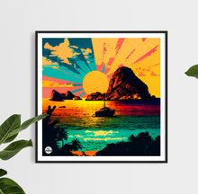 Load image into Gallery viewer, Ibiza Es Vedra print by Biggerthanprints.co.uk - Travel poster Spain wall art Sunset gift Sunrise decor
