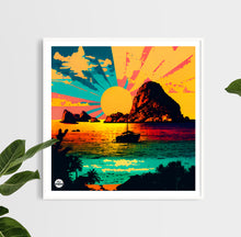 Load image into Gallery viewer, Ibiza Es Vedra print by Biggerthanprints.co.uk - Travel poster Spain wall art Sunset gift Sunrise decor