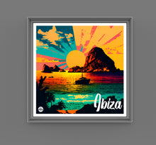 Load image into Gallery viewer, Ibiza Es Vedra print by Biggerthanprints.co.uk - Travel poster Spain wall art Sunset gift Sunrise decor