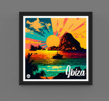 Load image into Gallery viewer, Ibiza Es Vedra print by Biggerthanprints.co.uk - Travel poster Spain wall art Sunset gift Sunrise decor