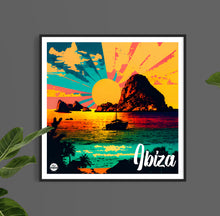 Load image into Gallery viewer, Ibiza Es Vedra print by Biggerthanprints.co.uk - Travel poster Spain wall art Sunset gift Sunrise decor