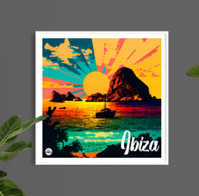 Load image into Gallery viewer, Ibiza Es Vedra print by Biggerthanprints.co.uk - Travel poster Spain wall art Sunset gift Sunrise decor