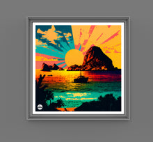 Load image into Gallery viewer, Ibiza Es Vedra print by Biggerthanprints.co.uk - Travel poster Spain wall art Sunset gift Sunrise decor
